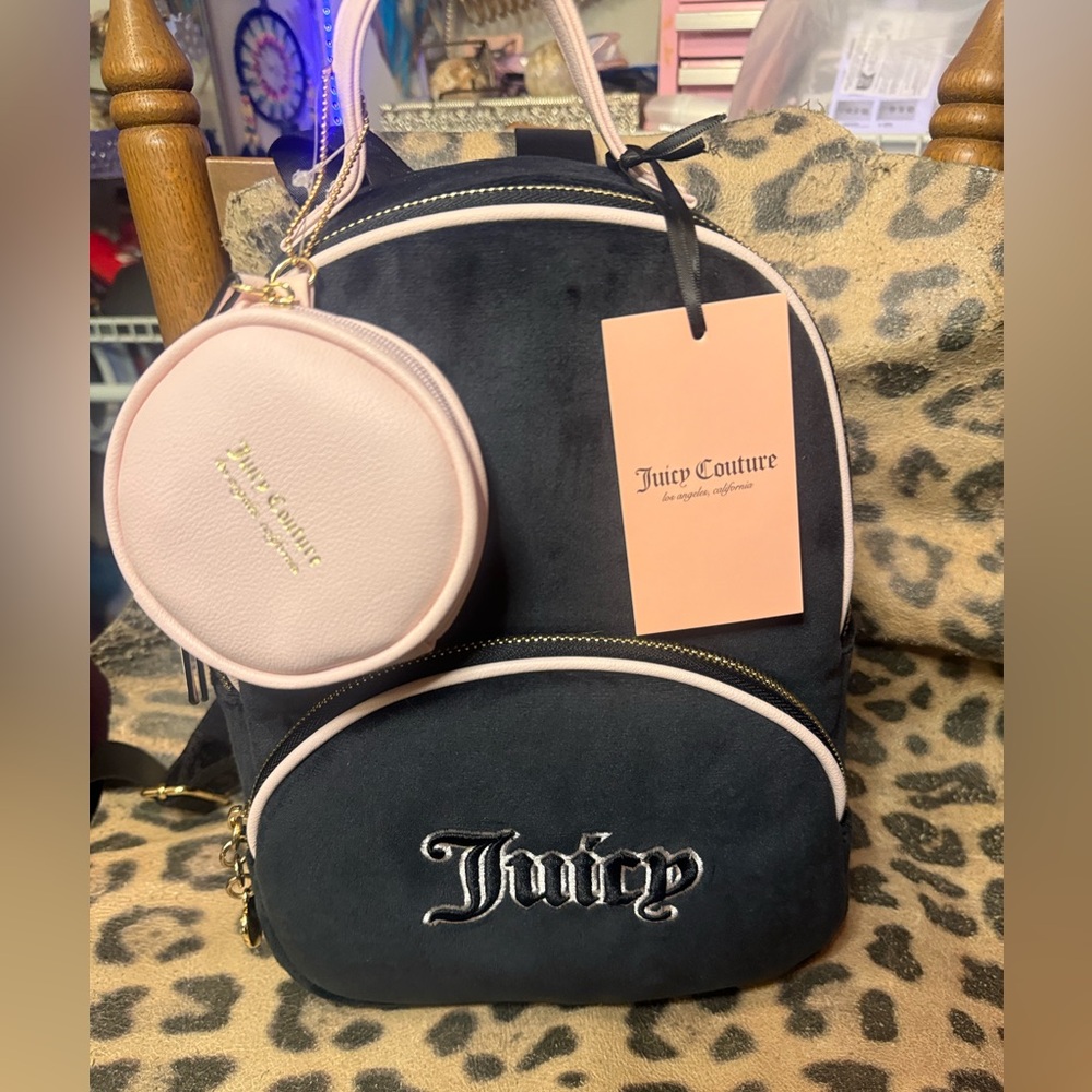 NWT Juicy Couture Black Mini Backpack with Pink Trim